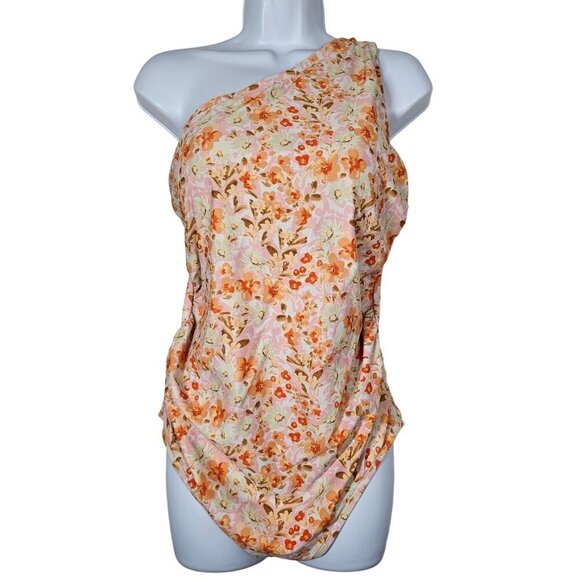 Kona Sol Women's One-Shoulder Floral Swimsuit Built-in Padding Ruched 18W - Picture 1 of 10